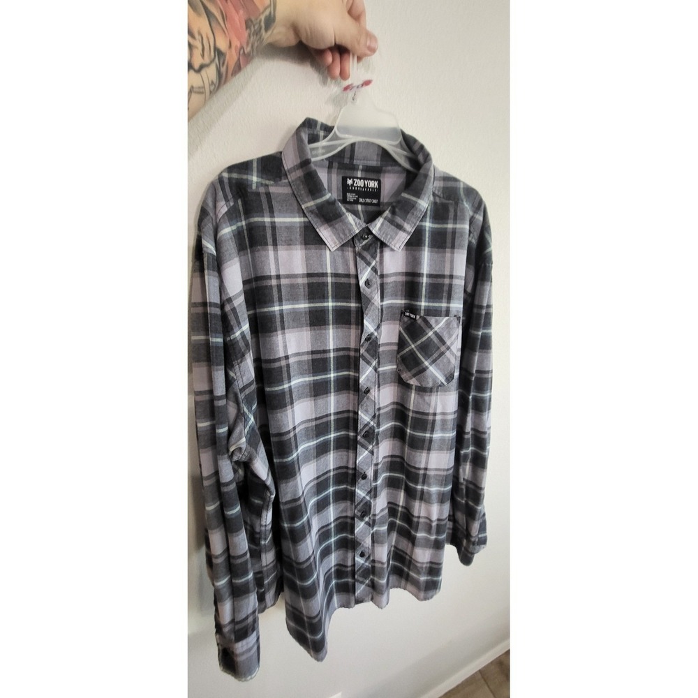 #70 3XLT ZOO YORK FLANNEL DEBO BANGER BLACK WHITE GREY LONG SLEEVE SUPER SOFT